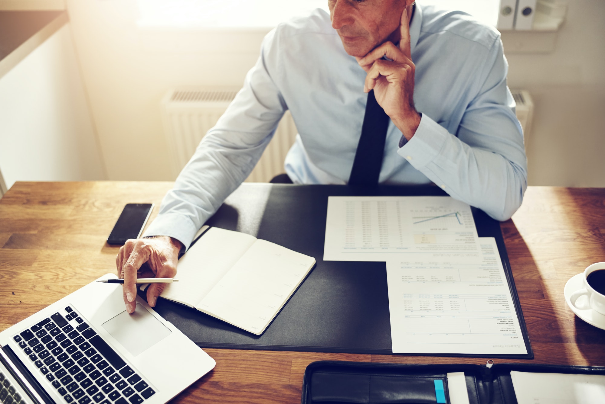 Mature business executive working on a laptop in an office